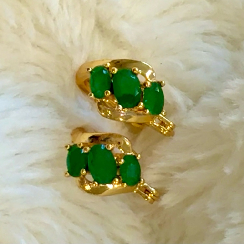 Brazilian Green Gemstone Gold-Tone Hoop Earrings